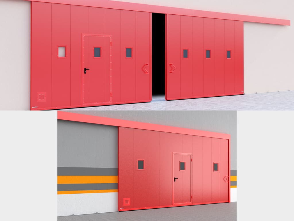 Встроенная калитка, огнестойкое окно и противопожарный люк